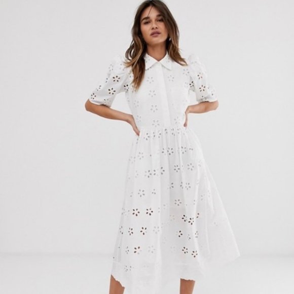 ASOS Dresses & Skirts - Puff Sleeve Lace Broderie Midi Dress